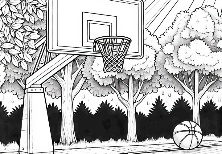 Basketballkorb mit Netz – Ausmalbild Detailreich kostenlos Basketballkorb mit Netz – Ausmalbild Detailreich kostenlos