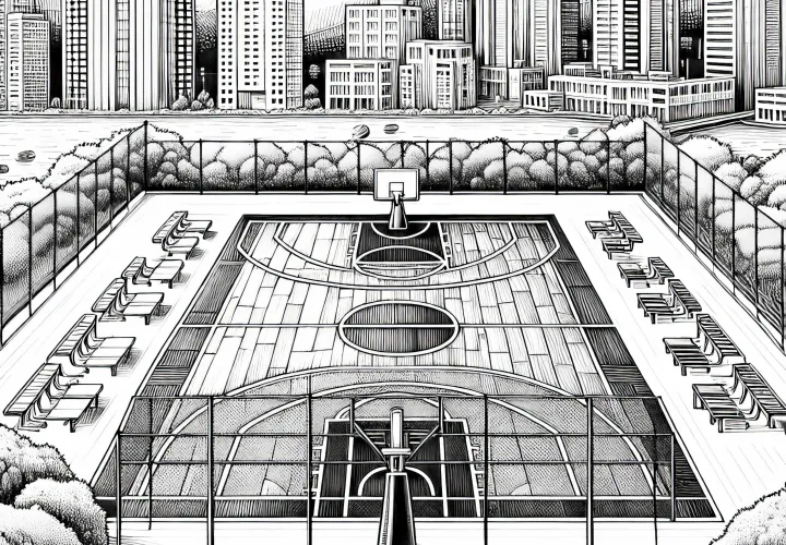 Dibujo para colorear de cancha de baloncesto – Detallado y gratuito