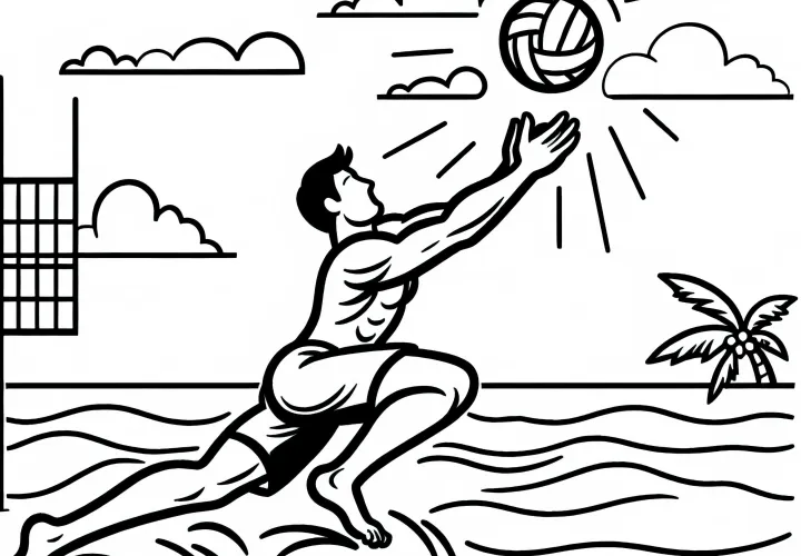 Beach volleyball player throws himself in the sand – free coloring page