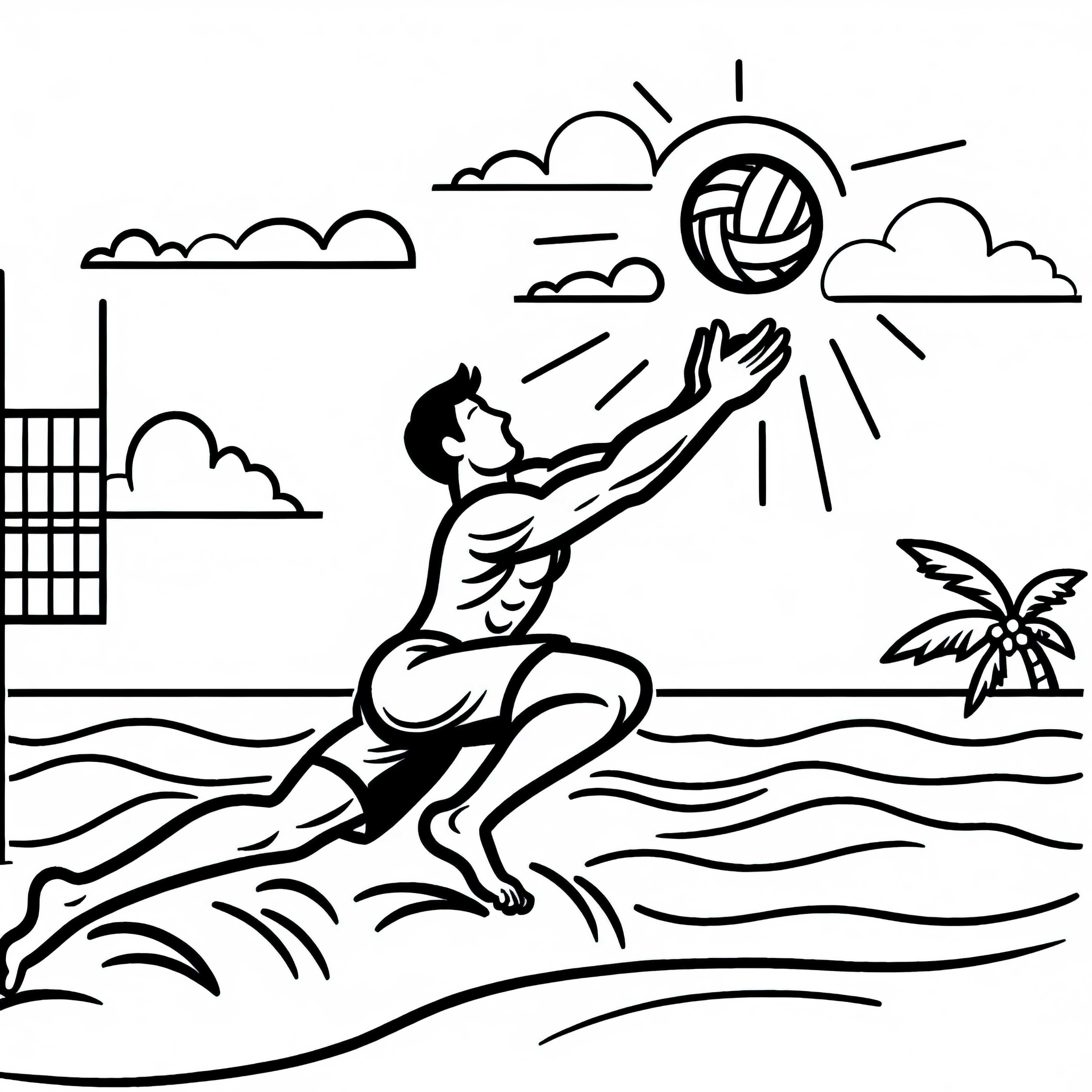 Pemain voli pantai terjatuh di pasir – Template mewarnai gratis
