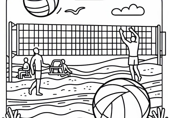 Beach Volleyball Coloring Page Simple Free