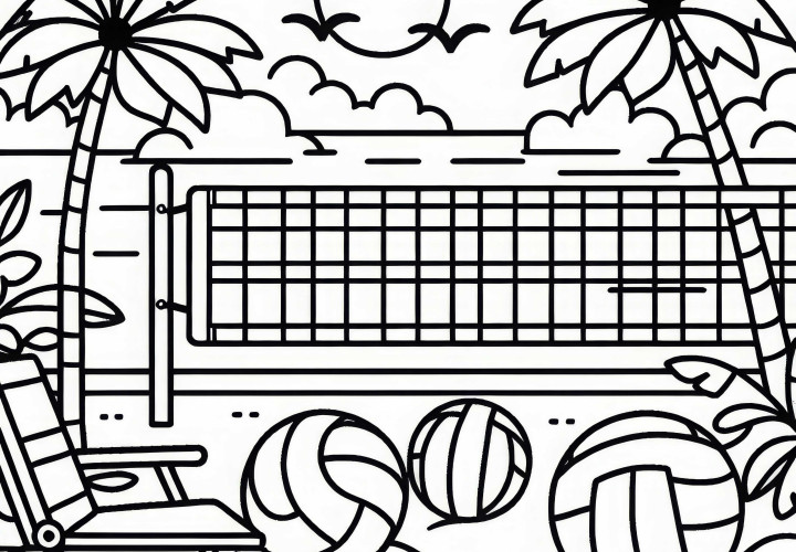 Templat Mewarnai Lapangan Beach Volleyball Gratis Sederhana