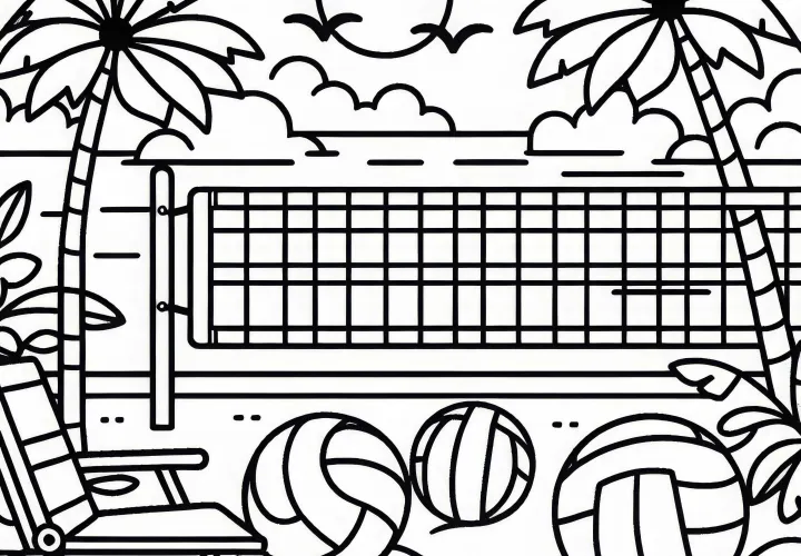 Beach volleyball field coloring page simple free