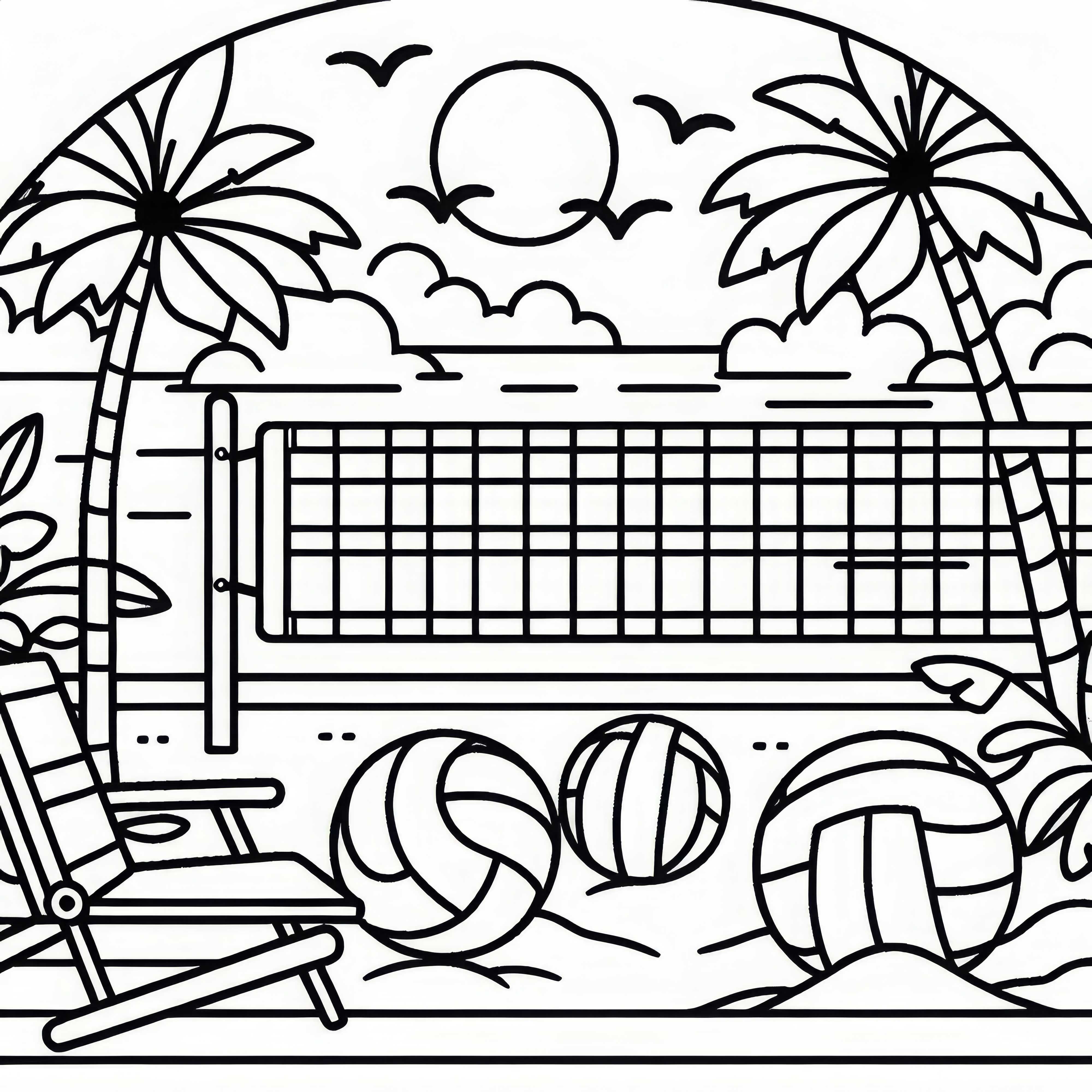 Template Mewarnai Lapangan Beach Volleyball Gratis Sederhana