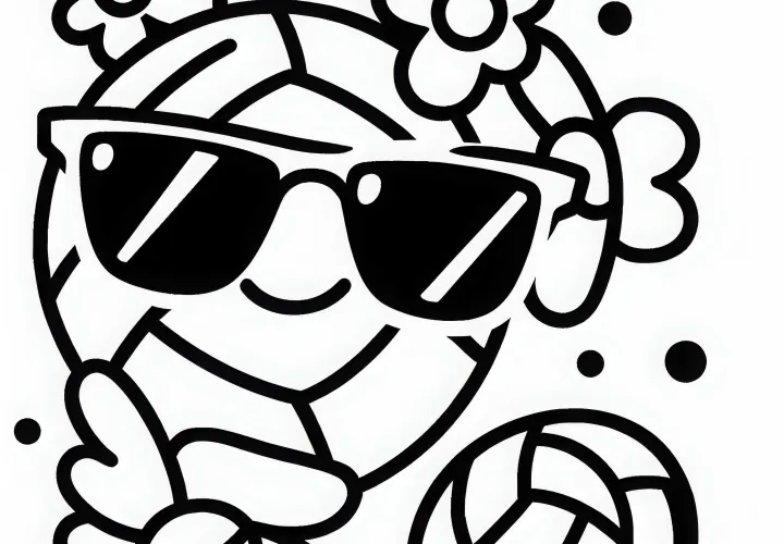 Coloring page of sunglasses themed around beach volleyball - Free design to download