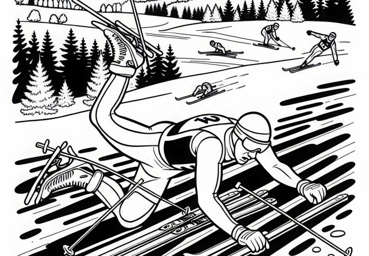 Биатлонист падает - Бесплатная раскраска