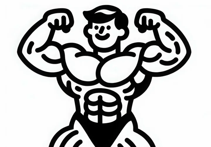 Bodybuilder shows off his muscles - Coloring page easy free