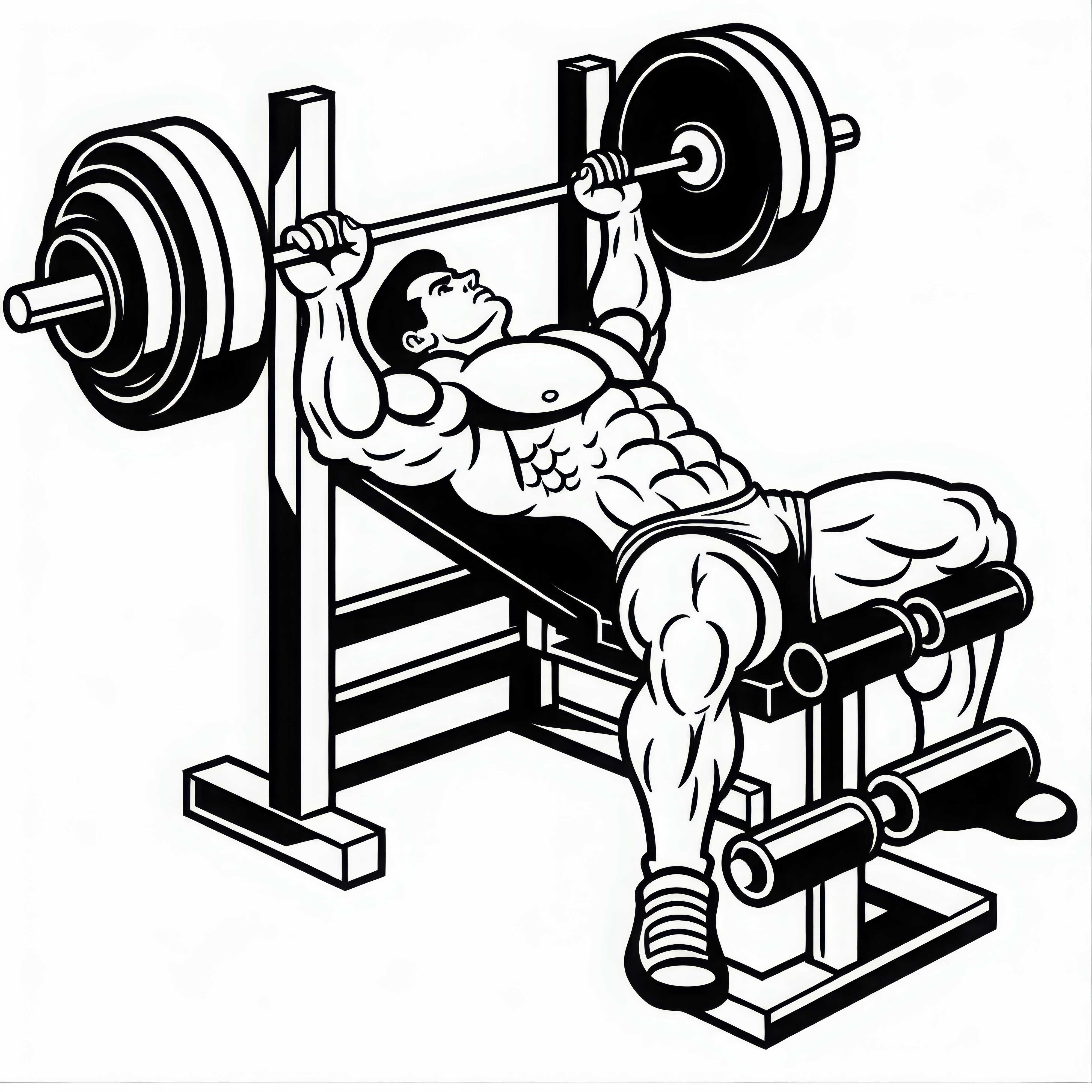 Bodybuilder trains on barbell bench – Free coloring page
