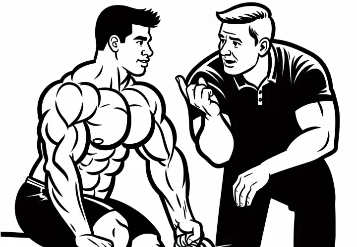 Trainer gives tips for a bodybuilder's strength training - free coloring page