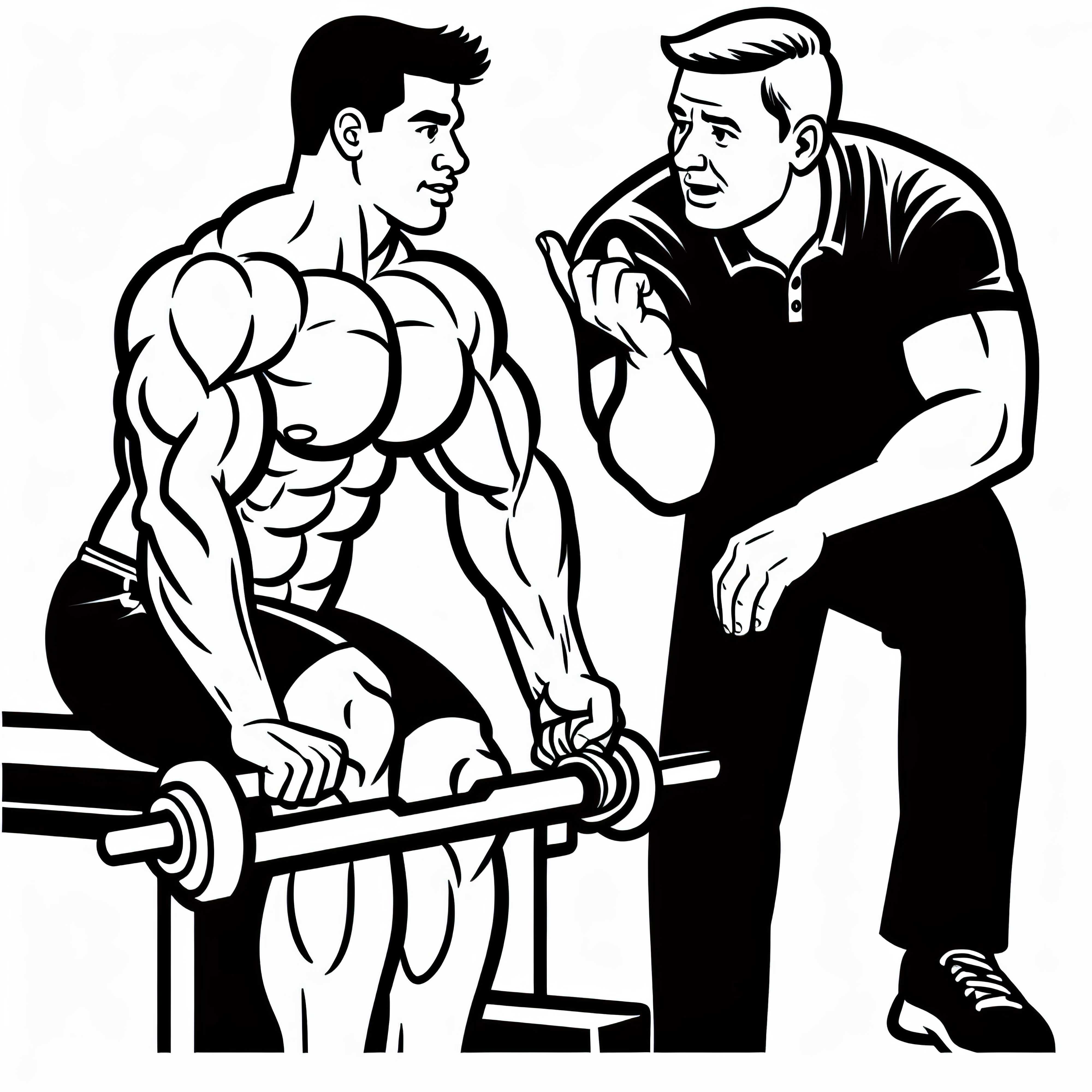 El entrenador da consejos en el entrenamiento de fuerza de un culturista - Plantilla para colorear gratis El entrenador da consejos durante el entrenamiento de fuerza de un culturista - Plantilla para colorear gratuita
