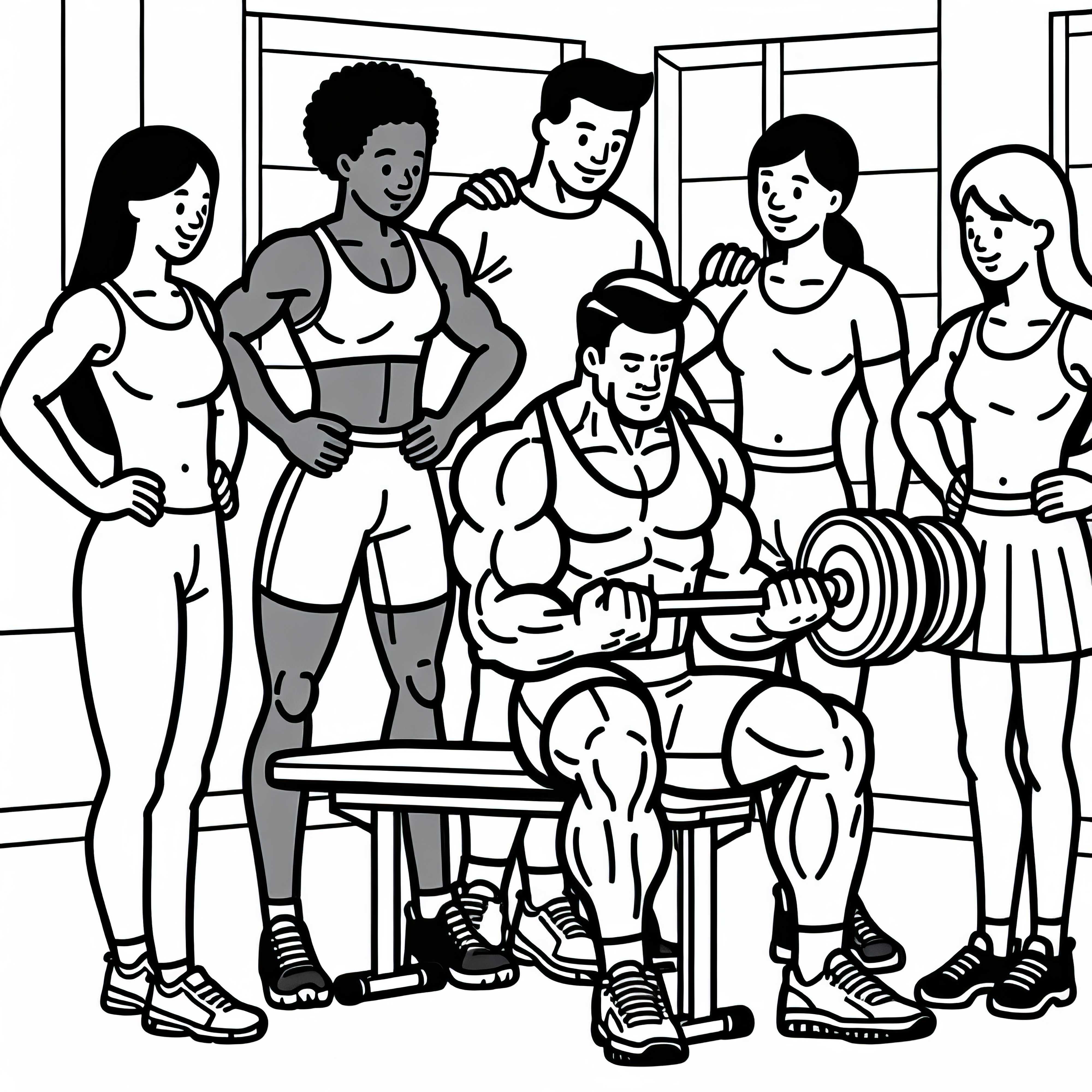 Grupo se motiva mutuamente en el culturismo - Dibujo para colorear gratis