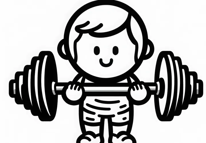 Barbell with weights for bodybuilders - coloring page simple free