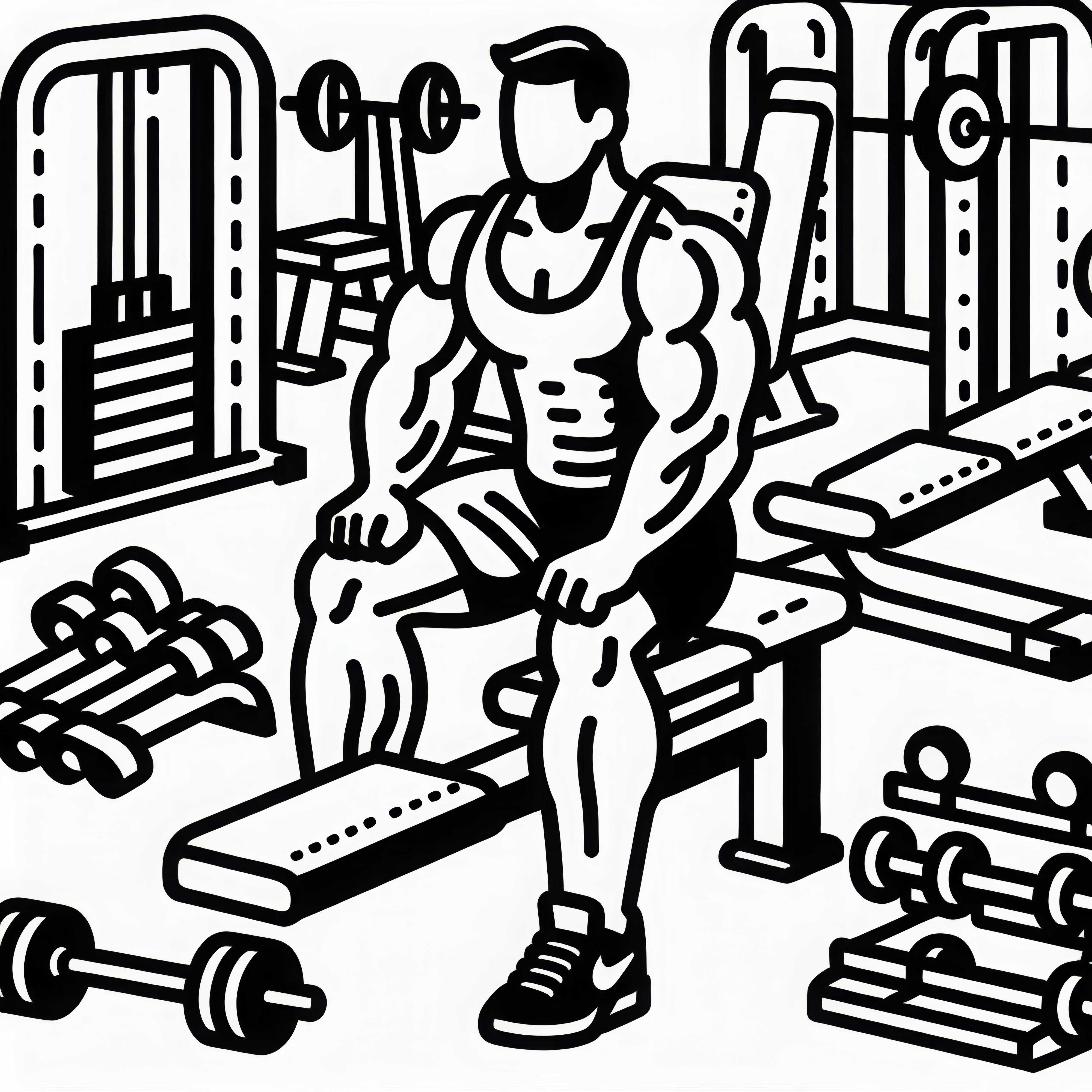 Gimnasio para entrenamiento de fuerza - Dibujo para colorear gratuito y fácil
