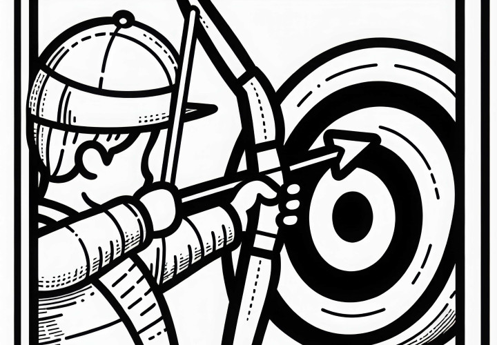 Un arquero tensa la flecha en tiro con arco – Dibujo para colorear gratis
