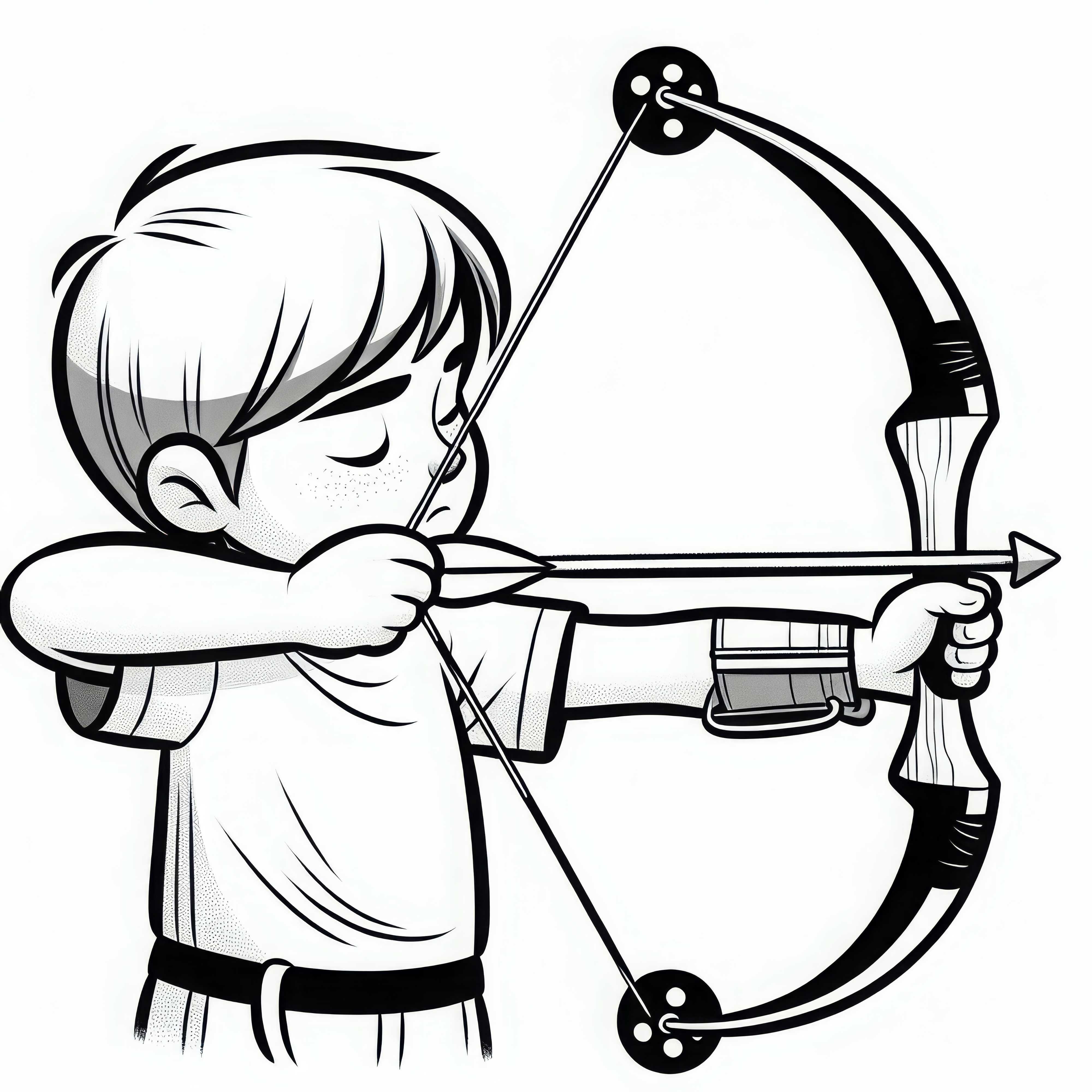Niño aprende a disparar con arco con arco de práctica - Plantilla para colorear gratuita