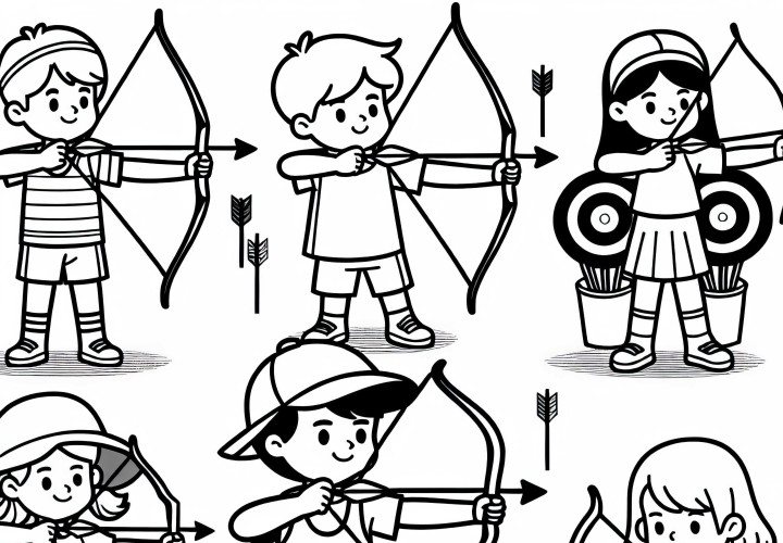 Plantilla de dibujo gratuita de niños haciendo tiro con arco