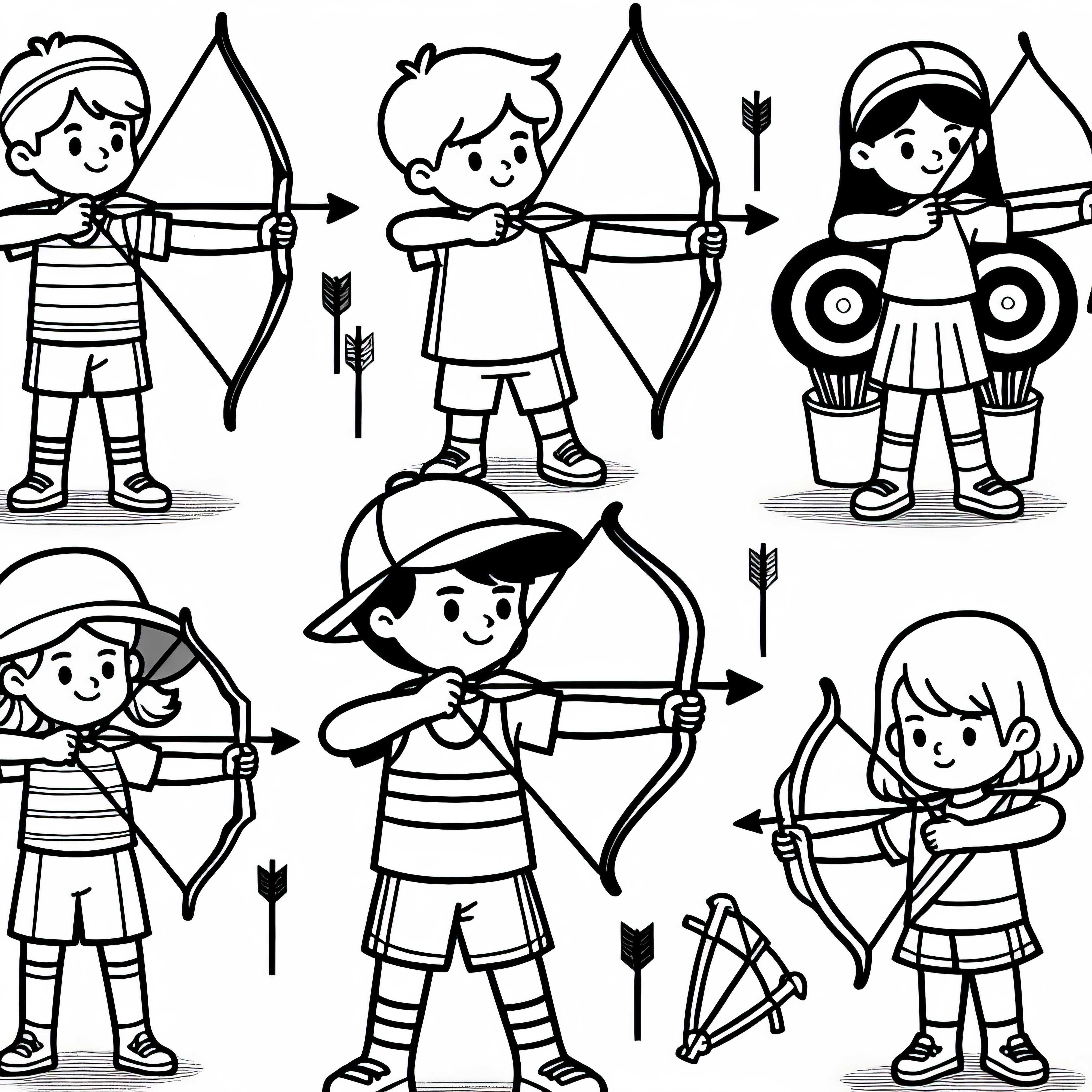 Plantilla de dibujo gratuita de niños haciendo tira con arco Plantilla de dibujo gratis de niños haciendo tiro con arco