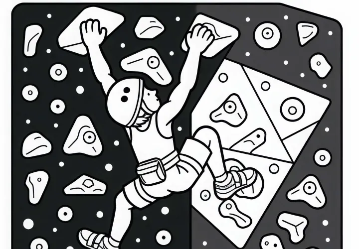 Climber on a bouldering wall coloring page