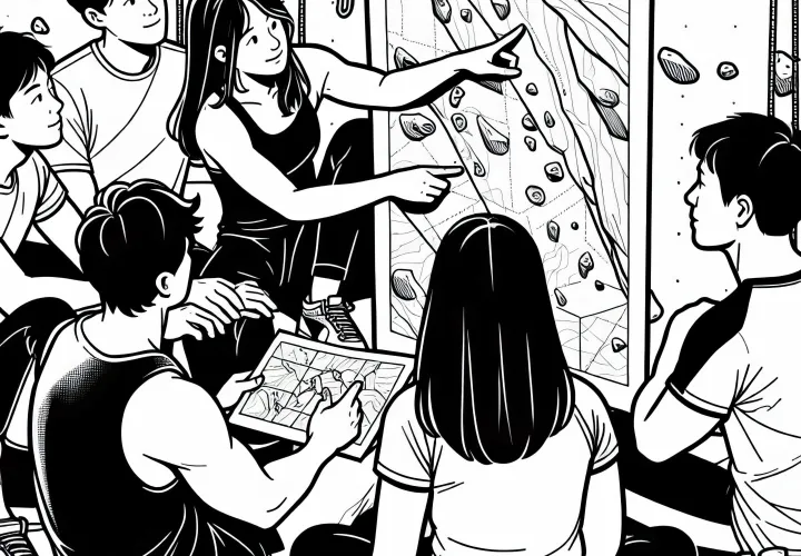 Group of friends plans next bouldering – Coloring page free