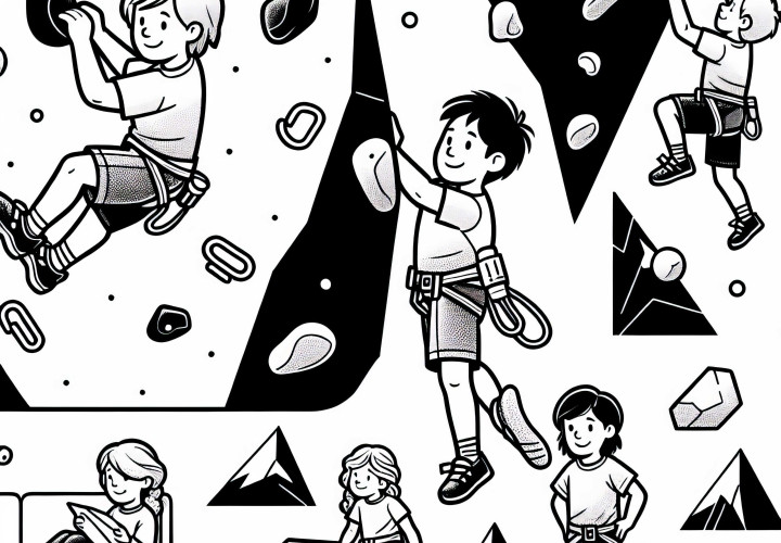 Kinder beim Bouldern – Malvorlage gratis