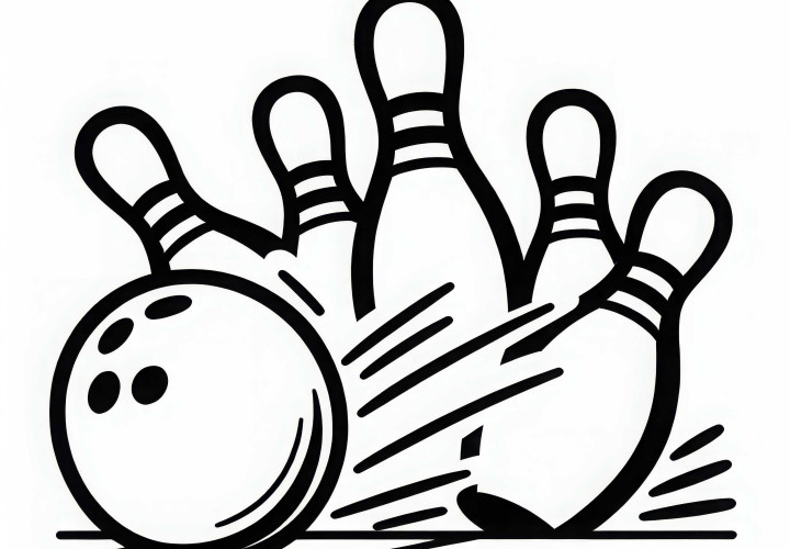 Los bolos caen al hacer un strike - Dibujo para colorear gratis Fallen los bolos en un strike - dibujo para colorear gratis