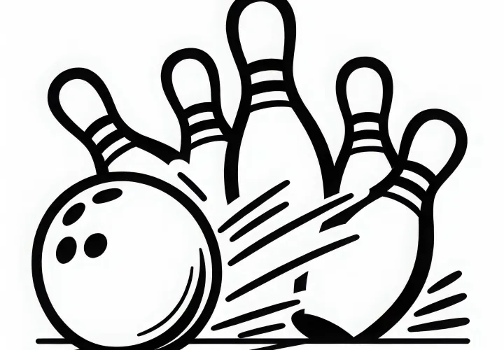 Bowling Pins Fallen During a Strike - Free Coloring Page