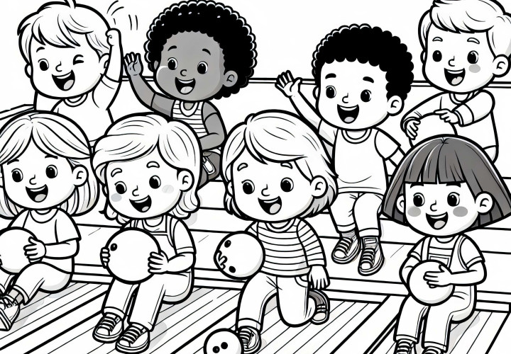Los niños juegan a los bolos - Dibujo para colorear gratis Niños jugando a los bolos – Dibujo para colorear gratis