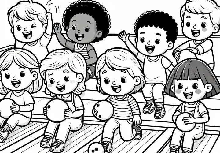 Children playing bowling - free coloring page