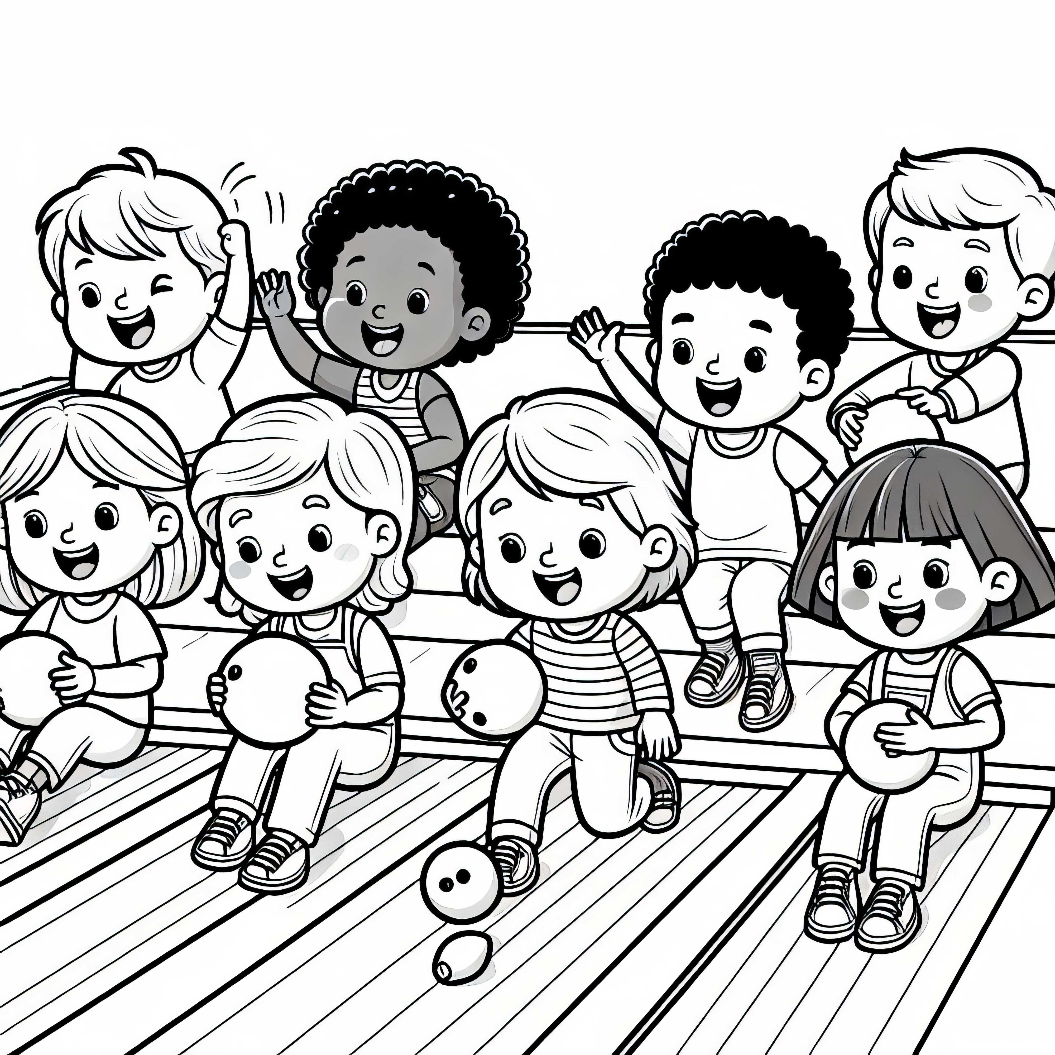Niños juegan a los bolos - Dibujo para colorear gratuito
