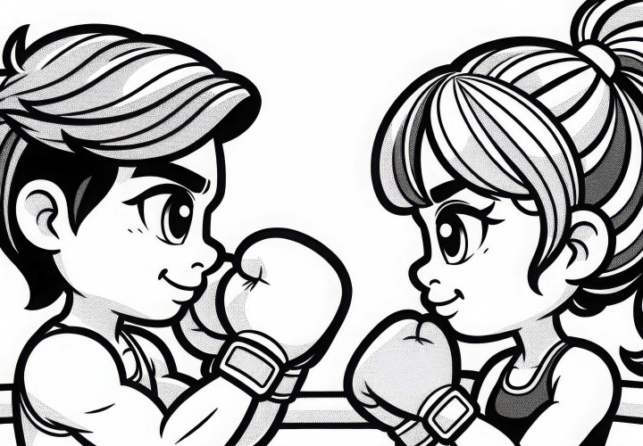 Deux boxeurs se font face dans le ring - Dessin à colorier gratuit Deux boxeurs se font face dans le ring – Coloriage gratuit