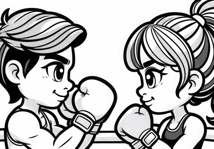 Two Boxers Stand Facing Each Other in the Ring - Free Coloring Page