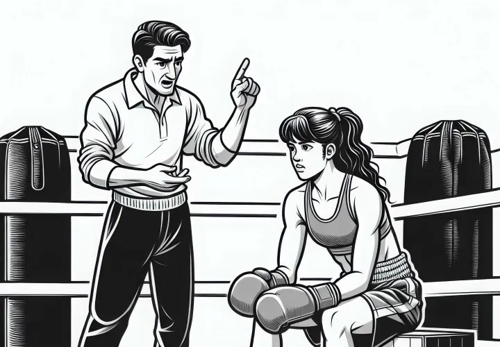 Trainer gives instructions to boxer – Free coloring page