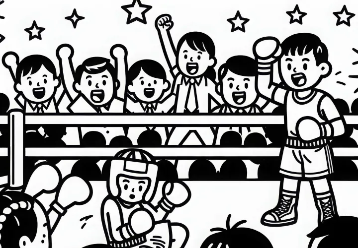 Spectators cheer on fighters during a boxing match – Free coloring page