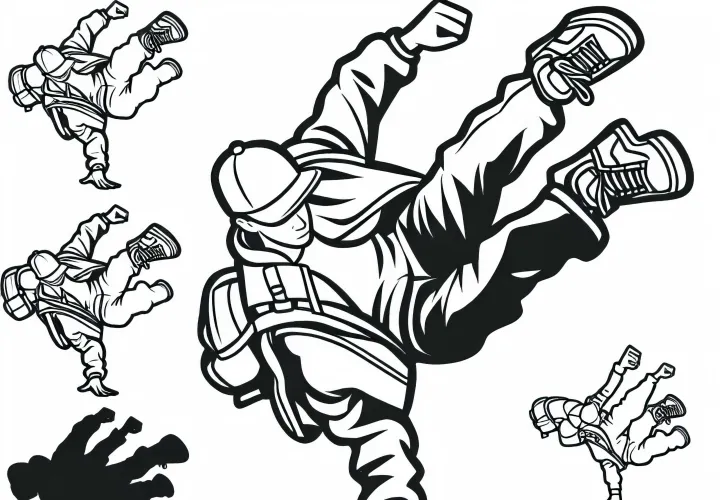 Download a coloring page of a breakdancer for free