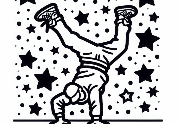 Breakdance-Tänzer führt Windmill-Move aus – Ausmalbild gratis