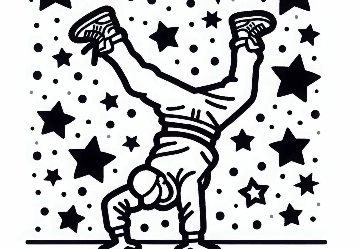 Breakdance dancer performs Windmill move - Free coloring page