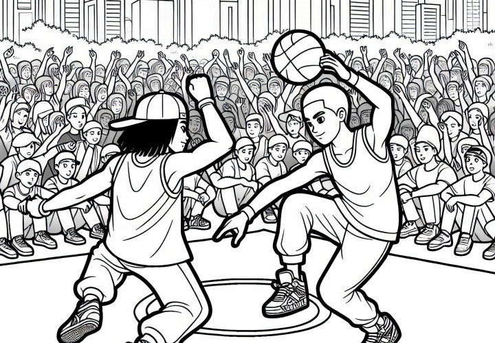 Zwei Breakdancer Battlen sich - Malvorlage kostenlos