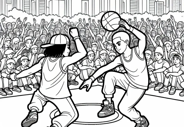 Two breakdancers are battling - free coloring page