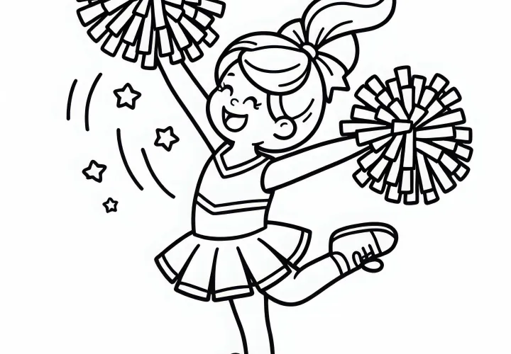 Cheerleader with pom-poms – Free coloring page