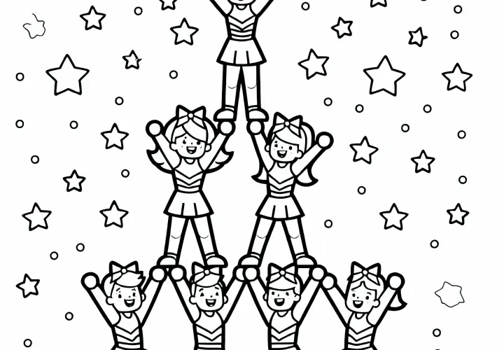 Coloring page of a pyramid made of cheerleaders – Free download offer