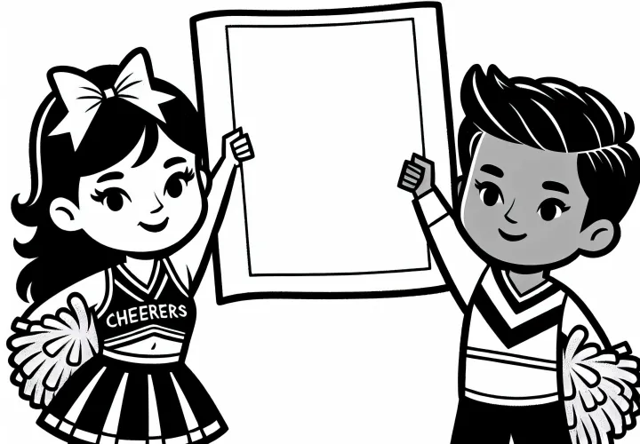 Cheerleaders hold banners up – Free coloring page