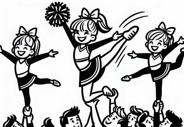 Las animadoras realizan una figura acrobática de levantamiento - Dibujo para colorear gratis