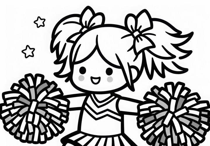Porrista con pompones - Plantilla para colorear fácil y gratuita