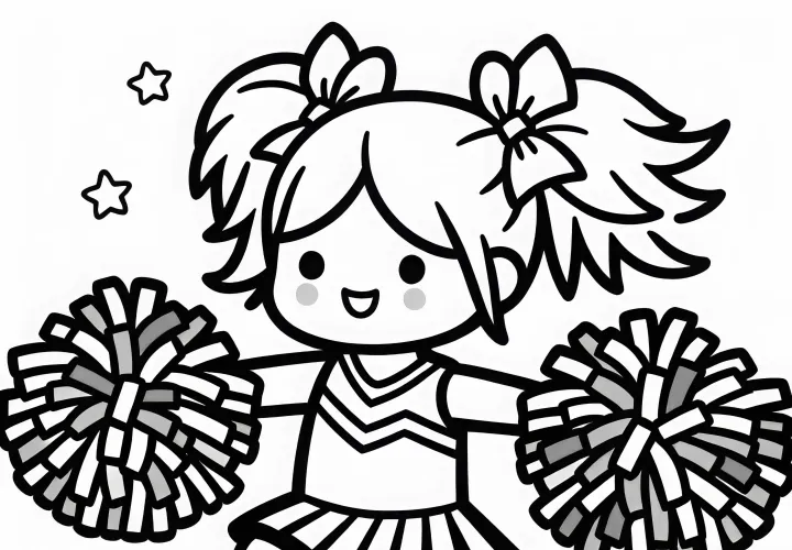 Cheerleader with pom-poms – coloring page simple and free