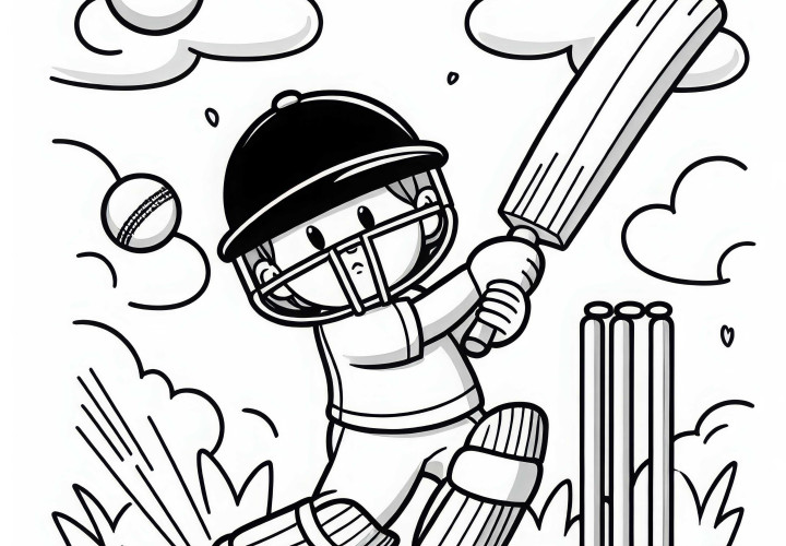 Jugador de cricket golpea la bola con el bate - Dibujos para colorear gratis