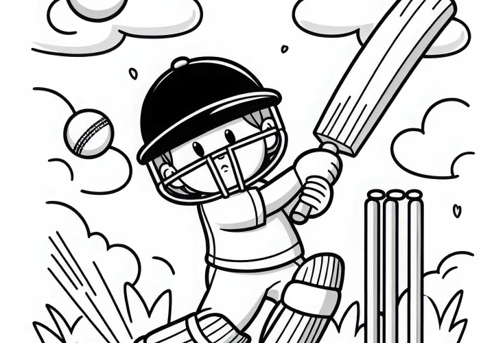 Cricket player hits ball with bat – Free coloring page