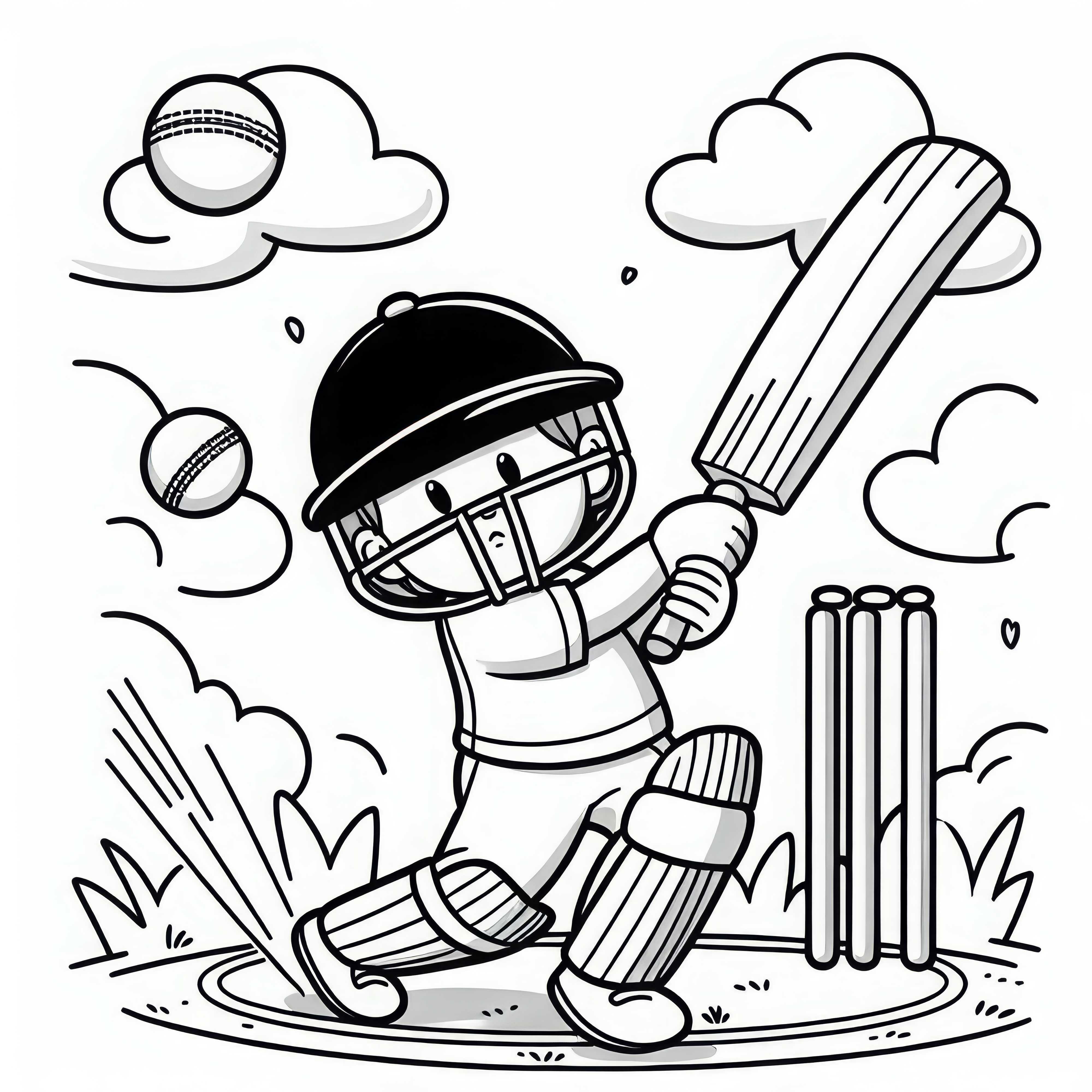 Jugador de cricket golpea la pelota con el bate - Imagen para colorear gratuita