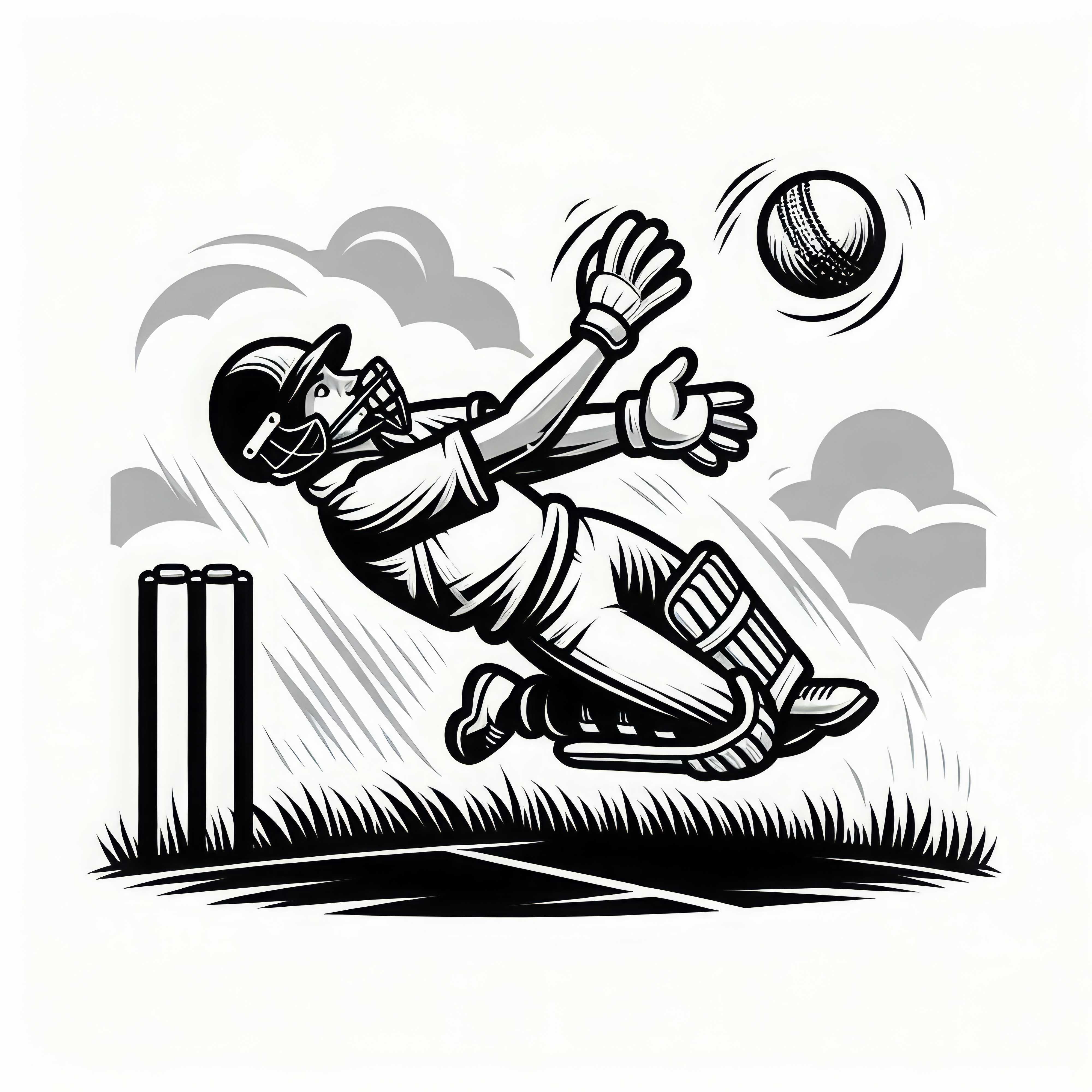 El jugador de campo atrapa la pelota en el cricket - Dibujo para colorear gratis