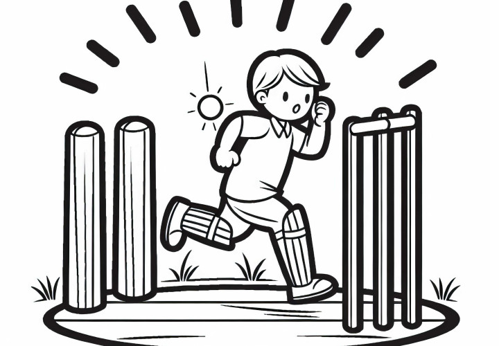 Jugador de cricket corre - Plantilla para colorear simple y gratis