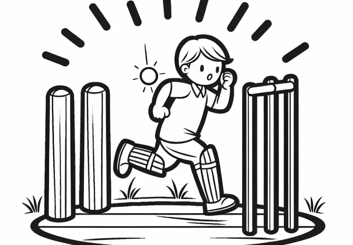 Cricket player running – Coloring page template simple and free